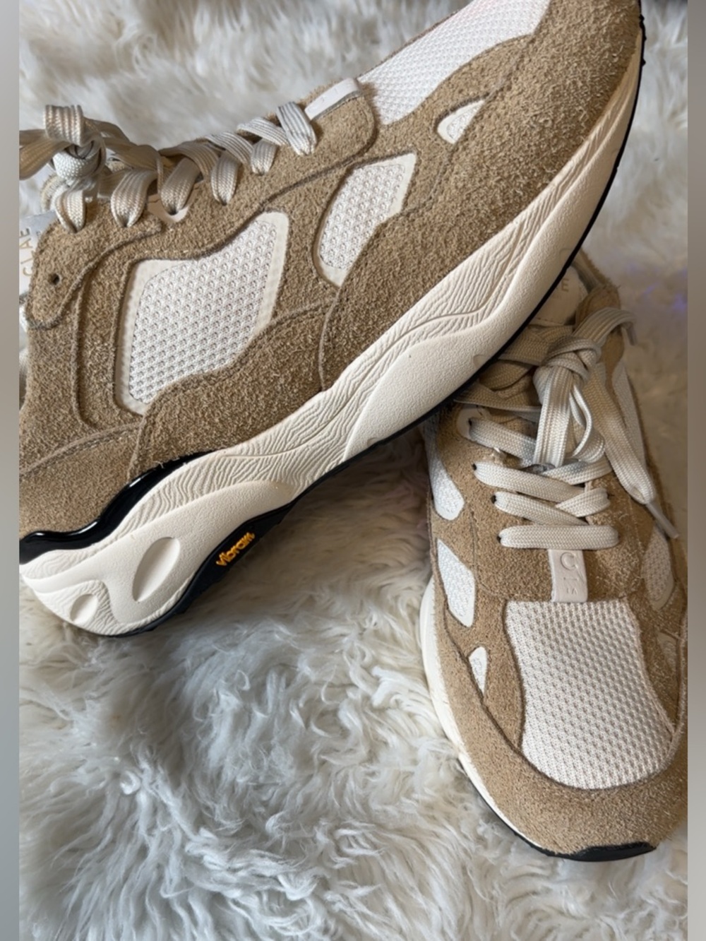 Neutral Suede & Mesh Chunky Sneakers - Beige & White